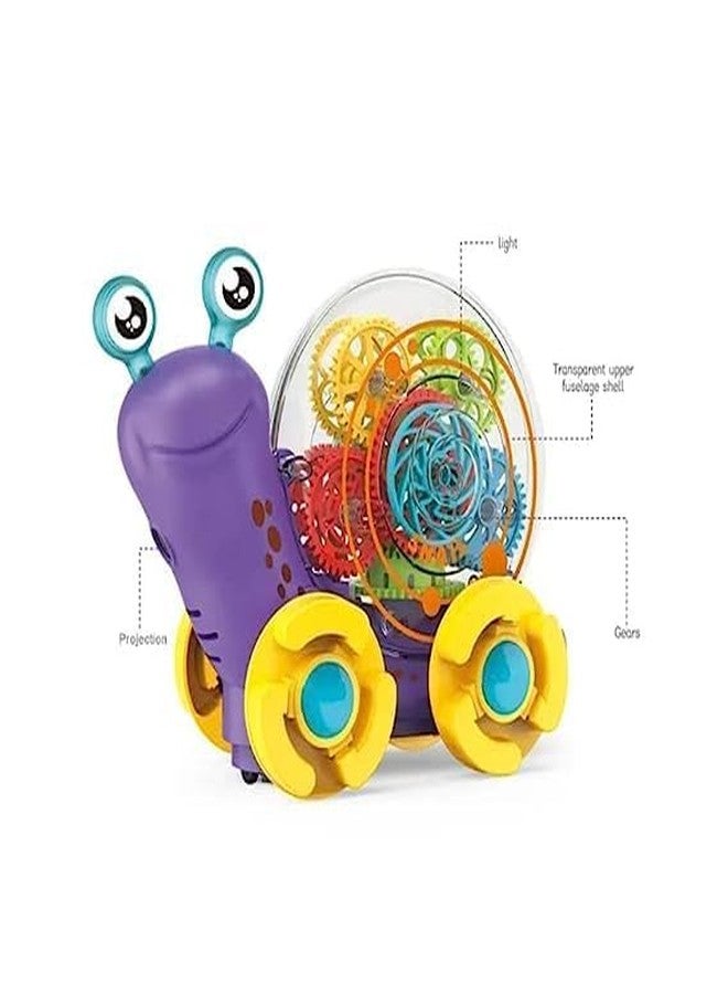 TEMSON 3D Flash Light Transparent Gear Snail Musical Toy with 360 Degree Rotate Bump & Go Animal Figure - Image 2